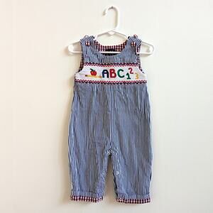 Lil Cactus Romler Baby Boys Sz 6-12m Blue Stripe Smocked Abc 123 School Daycare